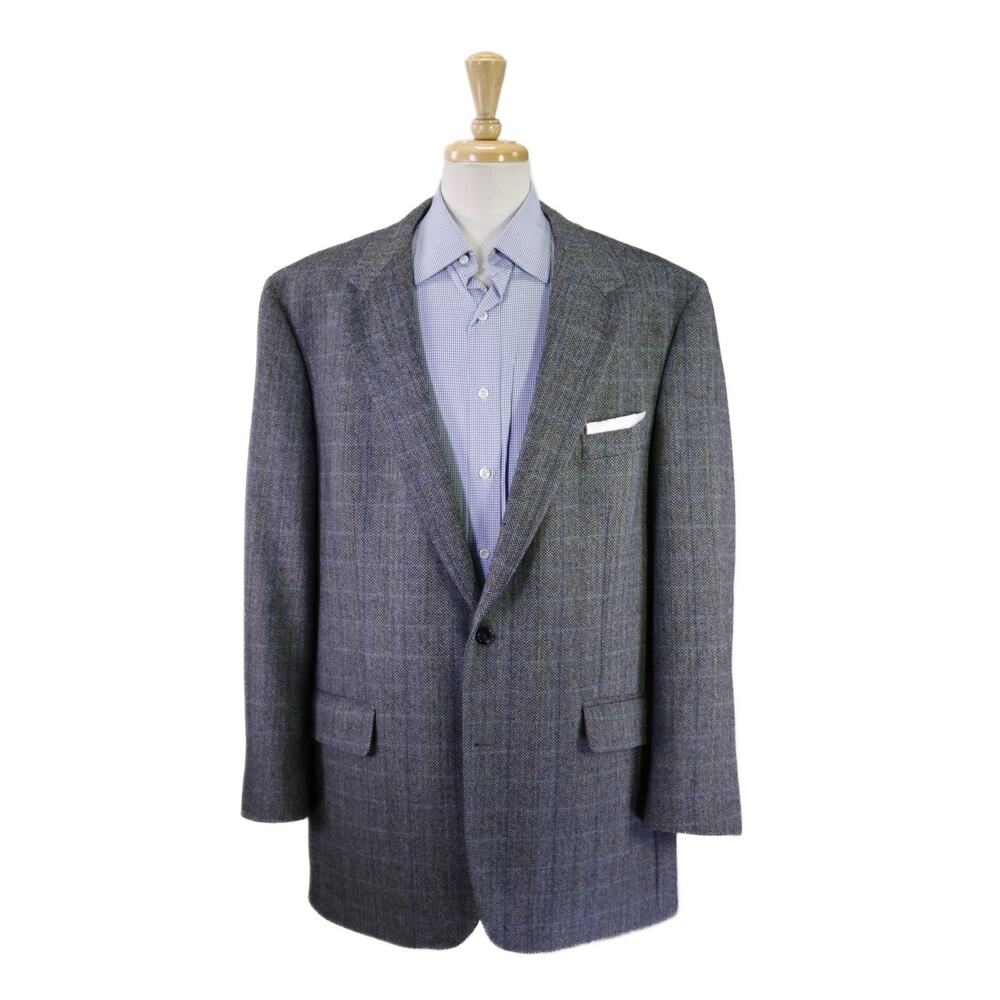 Brooks Brothers Blue Gray Black Herringbone Tweed 2-Btn Sportcoat Blazer 46L